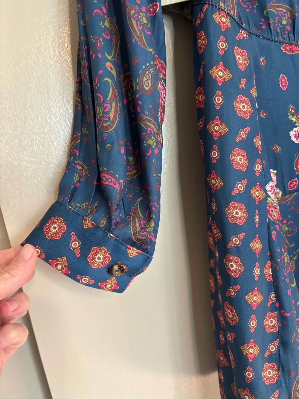 NWT Free People Paisley Button-Front Mini Dress with Pink Accents size XS - Picture 9 of 10